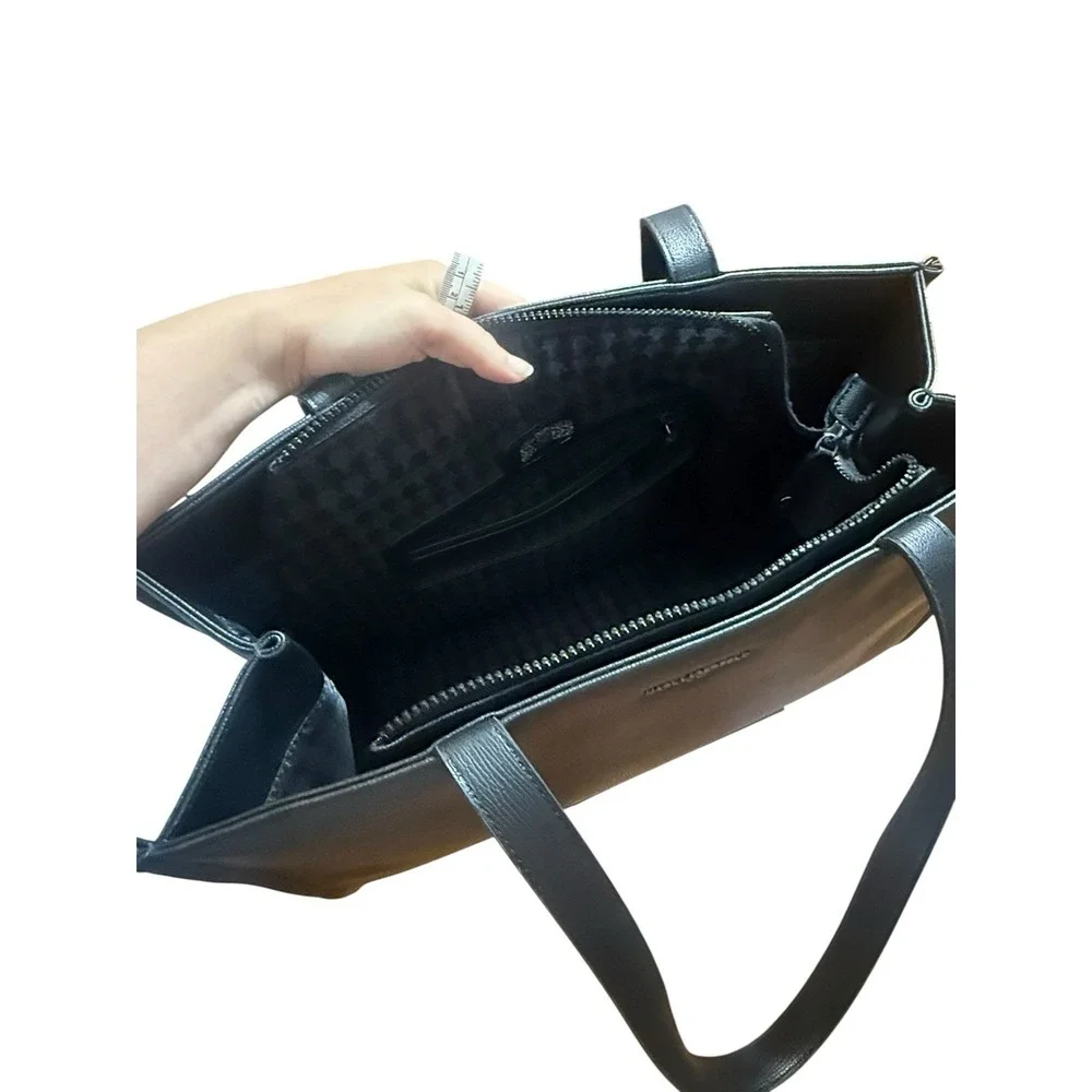 KARL LAGERFELD PARIS Adele Top Zip Black Novelty Patch Tote Bag
